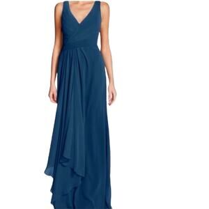 Monique Lhullier Sleeveless Chiffon Bridesmaids Dress Blue Size 10